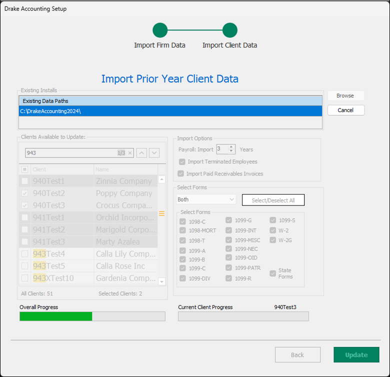 Import prior year client data progress